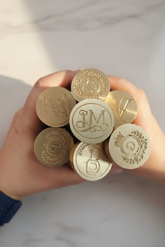 Custom Brass Wax Seal With Wooden Handle for Invitations, Packaging & Chocolate