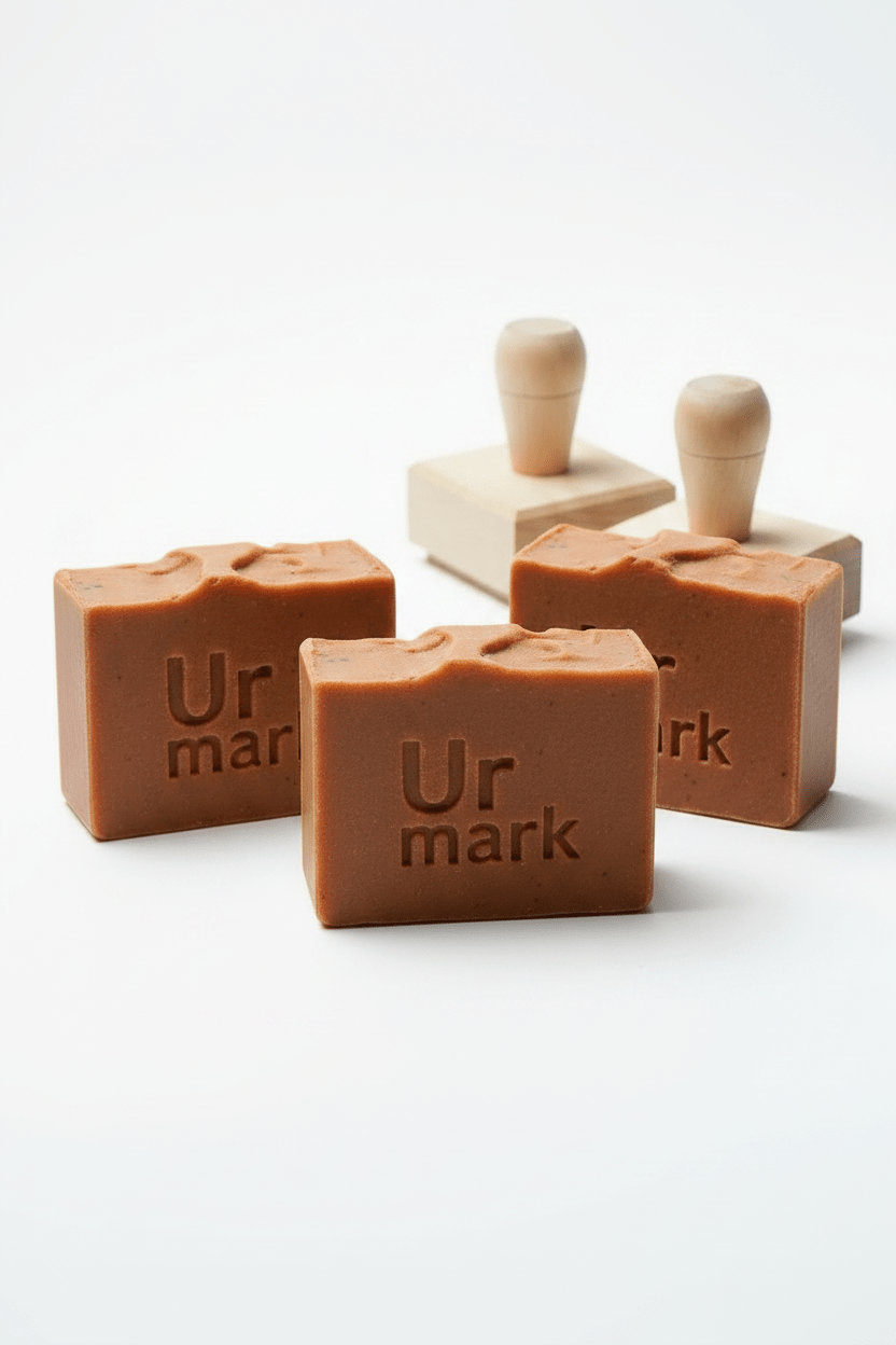 Complete branding kit with a custom acrylic stamp and two pre-inked stamps