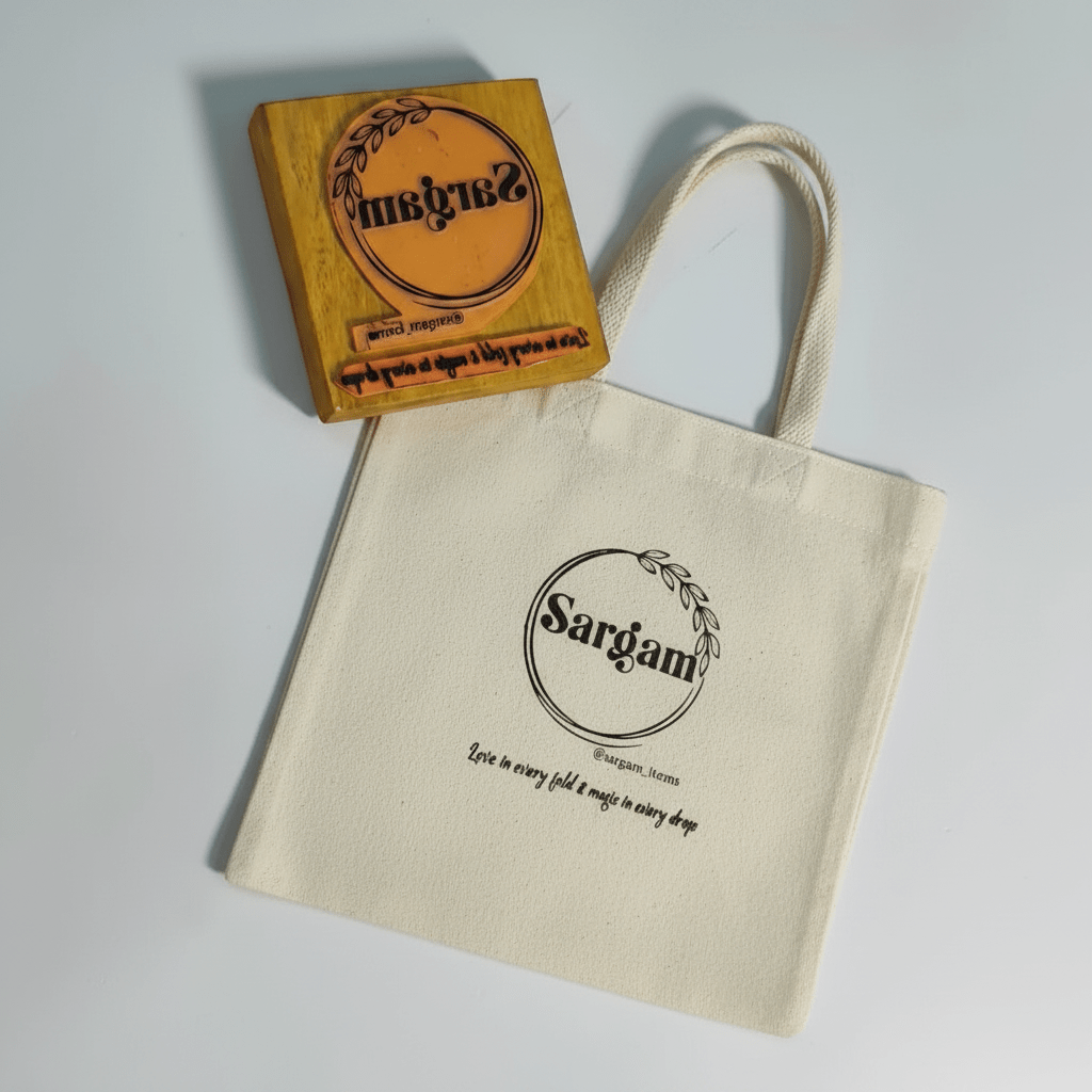 Custom rubber stamp impression pressed on kraft paper packaging