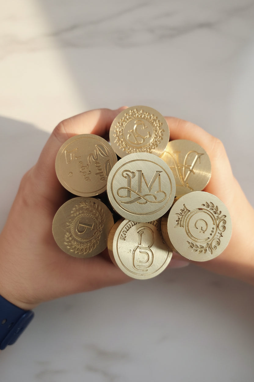 Custom Brass Wax Seal With Wooden Handle for Invitations, Packaging & Chocolate