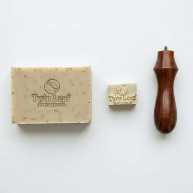 Custom Brass Debossing Stamp with Wooden Handle for Soap, Clay, Leather, Ice & Fondant