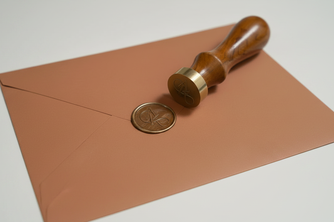 Custom Brass Wax Seal With Wooden Handle for Invitations, Packaging & Chocolate