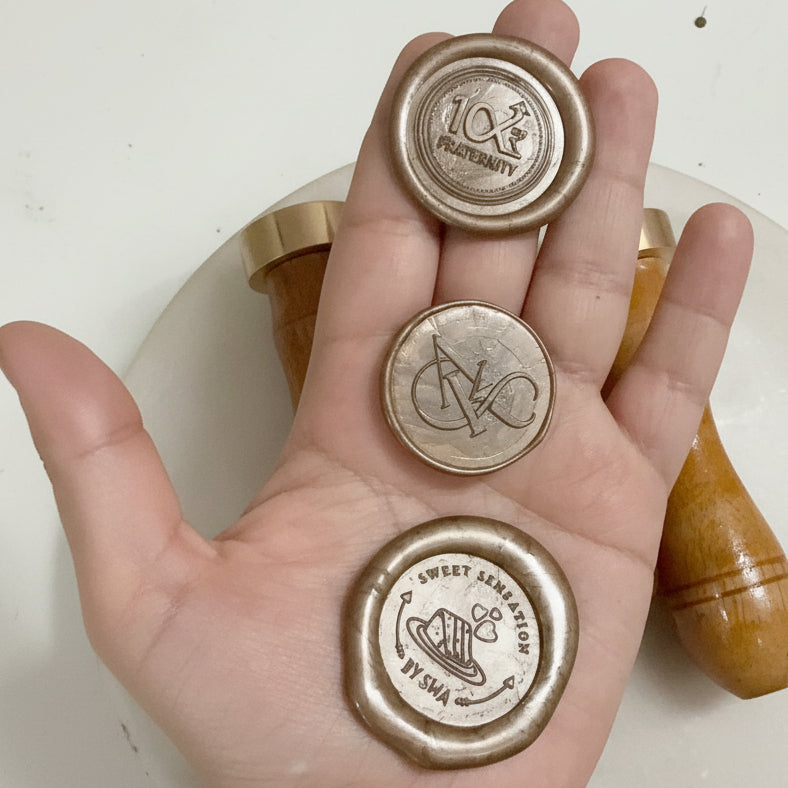 Custom Brass Wax Seal With Wooden Handle for Invitations, Packaging & Chocolate